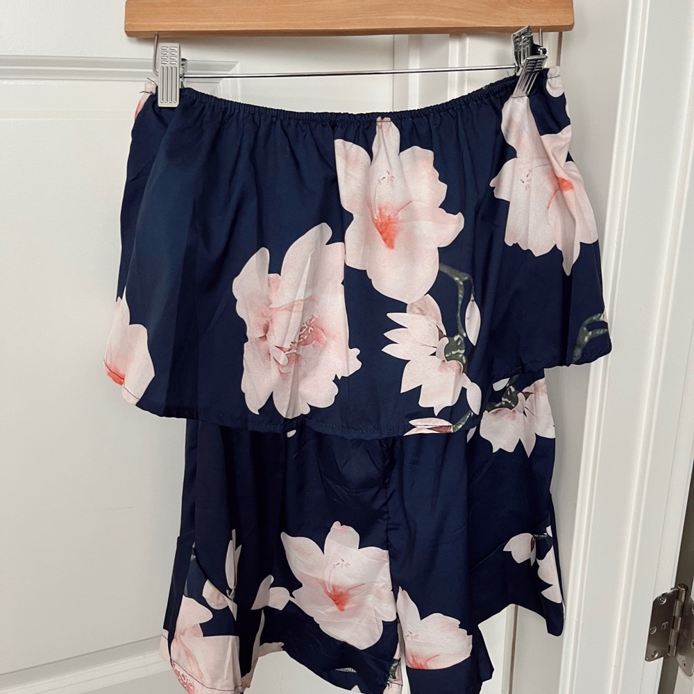 Off the Shoulder Silk Floral Romper